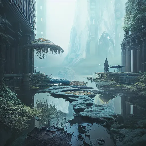 Image similar to kodak portra 8 0 0, infinitely detailed hd scenery ambience from nier automata, dream design, relief concept, majestic dream scenery smooth, sharp focus, an ultrafine detailed illustration by james jean, intricate linework, octane render, by ruan jia and nier automata detailed cybermagic atmospherics