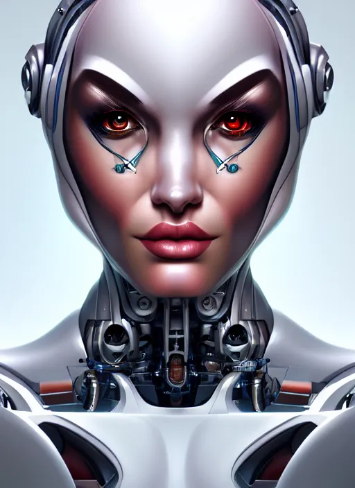 Image similar to portrait of a cyborg woman by Artgerm, biomechanical, hyper detailled, trending on artstation