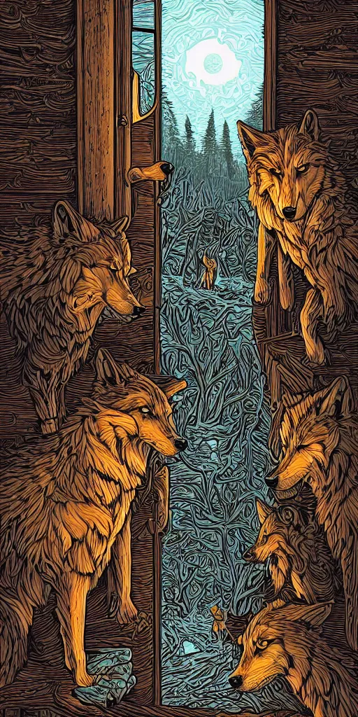 Image similar to wolves at the door by Dan Mumford