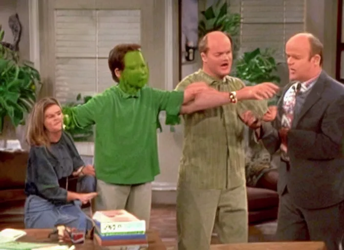 Prompt: the episode of Frasier where everyone gets covered with nickelodeon slime hd