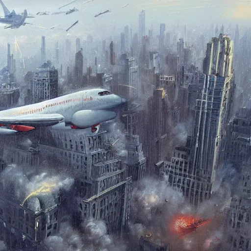 Image similar to a plane bombing the city of new york by greg rutkowski