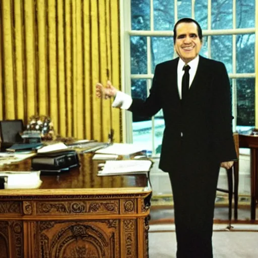 Image similar to Richard Nixon drunk in the oval office, photo