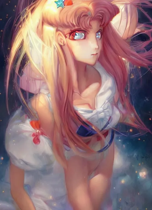 Image similar to by WLOP, By Sailor Moon, pretty face