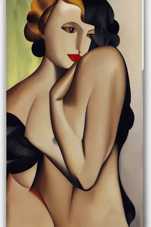 Image similar to olive skinned blonde female model in her twenties by artist tamara de lempicka