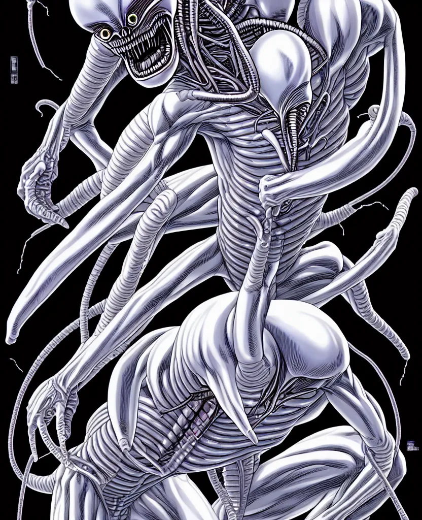 Image similar to newborn from alien, by yusuke murata!!!!!!!!, symmetrical!!!, hd, hyper detailed, 4 k