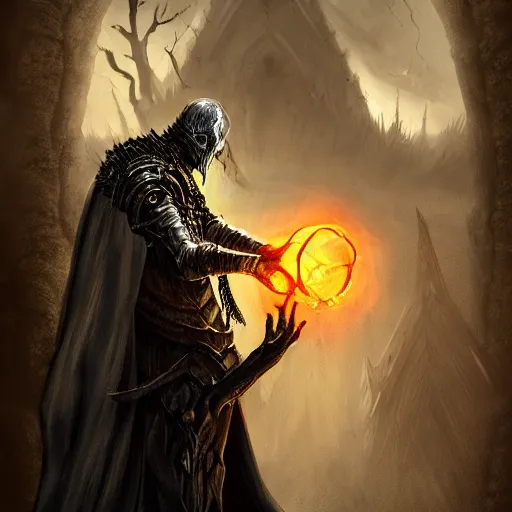 Prompt: A warlock casting an evil spell, dark fantasy, destruction, elden ring, dark souls, realistic, digital art, trending on artstation