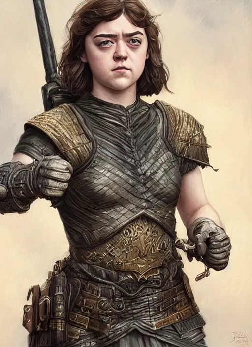 Prompt: angry Maisie Williams as a ruggedly muscled handsome heroine, intricate, elegant, highly detailed, centered, digital painting, artstation, concept art, smooth, sharp focus, illustration, artgerm, donato giancola, Joseph Christian Leyendecker, WLOP, Artgerm