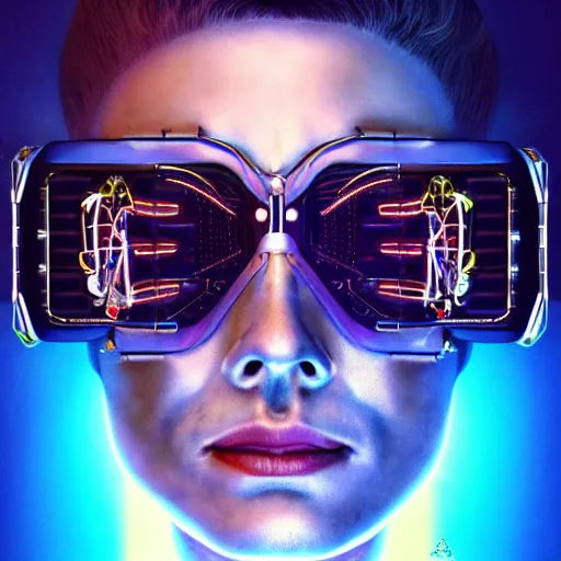 Prompt: a beautiful portrait of a young bionic male cyborg, cyberpunk, intricate wiring, electronic components, augmented vision, volumetric light, photography, color, intricate, extremely detailed, hyperrealistic, color pencil drawing, trending on artstation