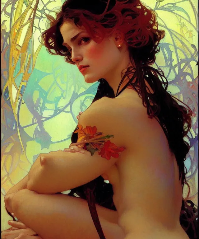 Prompt: beautiful woman painting by greg ruthowski, alphonse mucha, henry ascensio, craig mullins, intricate and detailed