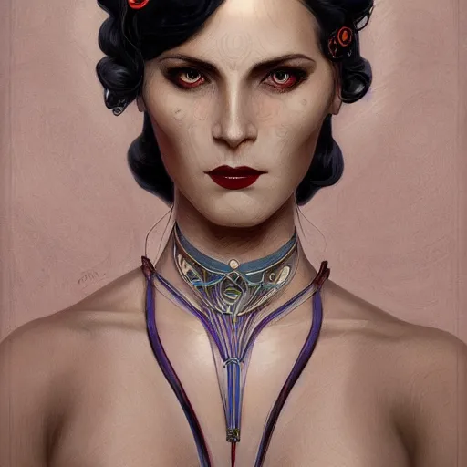 Image similar to an art nouveau, ( streamline moderne ), multi - ethnic and multi - racial portrait in the style of charlie bowater, and donato giancola, and charles dulac. natural look. very large, clear, expressive and intelligent eyes. symmetrical, centered, ultrasharp focus, dramatic lighting, photorealistic digital painting, intricate ultra detailed background.