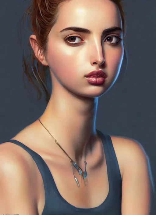 Image similar to hyper realistic zoomed out portrait of ana de armas wearing clothes from the fifth element, by hsiao ron cheng, ngai victo, nivanh chanthara jean delville wlop and dougherty patrick, trending on artstation, soft light