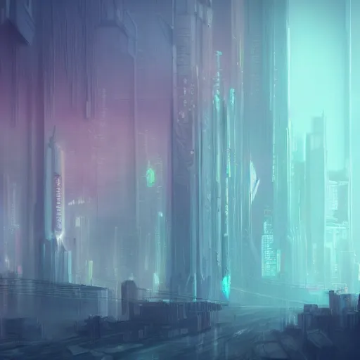 Prompt: mystic landscape, cyberpunk atmosphere, pastel colors