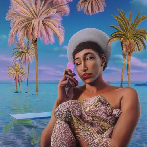 Image similar to whimsical, hyperrealistic surrealism, award winning masterpiece with incredible details, Pegge Hopper, a surreal vaporwave liminal space, highly detailed, trending on ArtStation