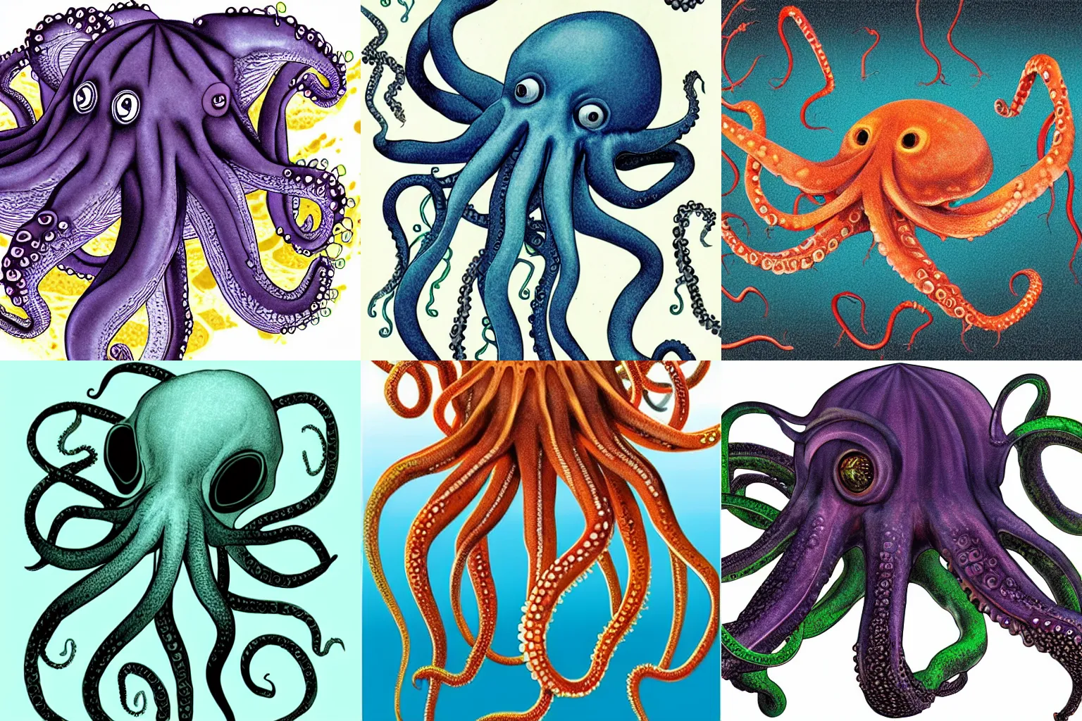 Prompt: alien octopus fish scientific biology illustration from textbook