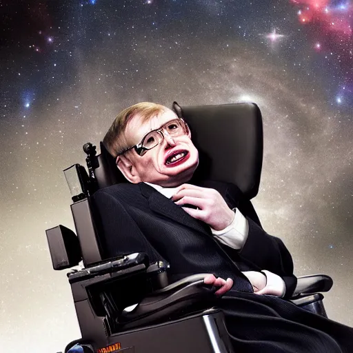 Prompt: stephen hawking gets a lap dance from a cyborg elon musk, fantasy concept art 8 k hyper realistic