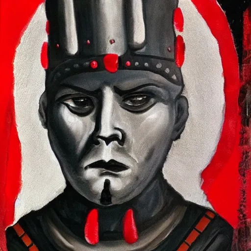 Image similar to portrait of an ancient warrior red and black theme