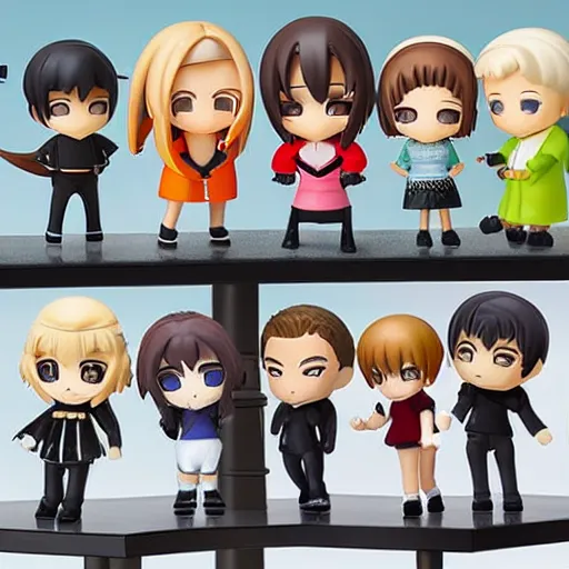 Prompt: cast of friends as Nendoroid figures, anime style, product photo