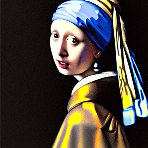 Prompt: painting of girl with a Pearl Earring by Harryhausen