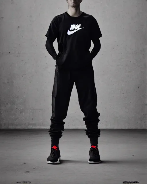 Image similar to Medium shot of Erolson Hugh wearing Nike ACG+Acronym P31-DS Pants in the style of greg rutkowski