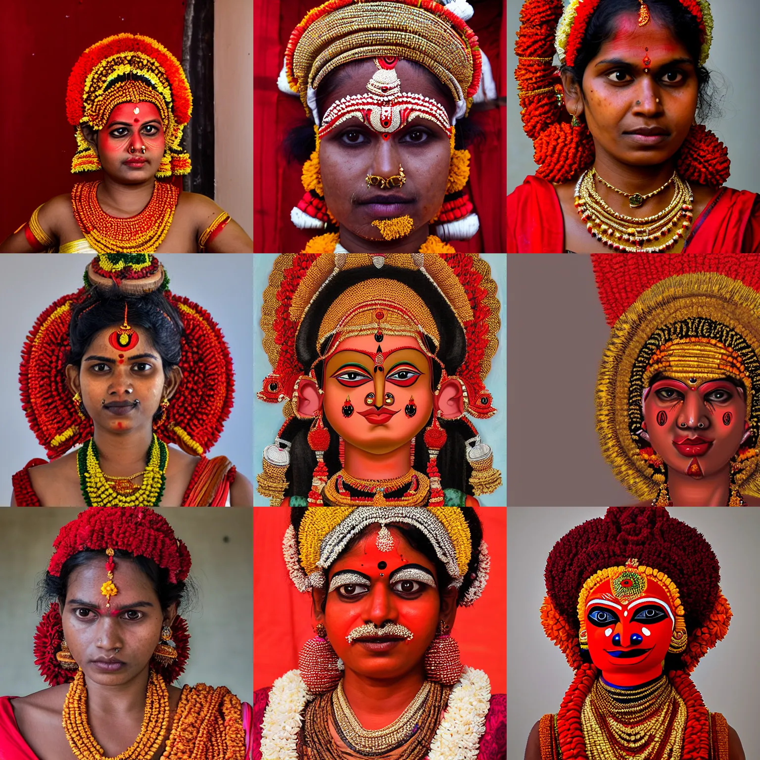 Prompt: a portrait of an elegant lady, in theyyam style