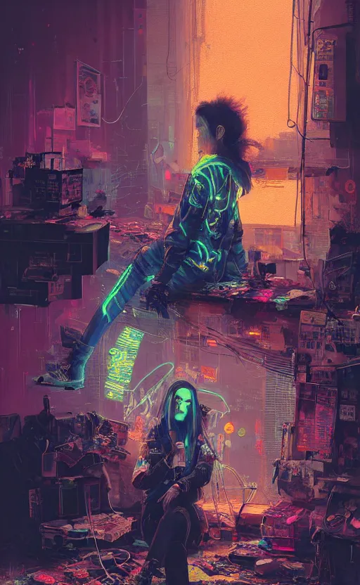 Prompt: detailed Amber Heard crouching on top of messed up bed, volumetric lightning, cyberpunk futuristic neon, decorated with traditional Japanese ornaments by Ismail inceoglu dragan bibin hans thoma !dream detailed portrait Neon Operator Girl, cyberpunk futuristic neon, reflective puffy coat, decorated with traditional Japanese ornaments by Ismail inceoglu dragan bibin hans thoma greg rutkowski Alexandros Pyromallis Nekro Rene Maritte Illustrated, Perfect face, fine details, realistic shaded, fine-face, pretty face