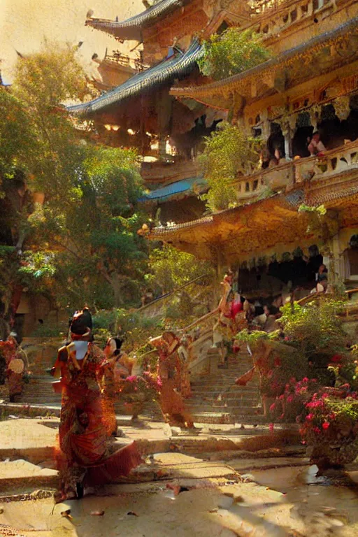 Prompt: Asian palace, painting by Gaston Bussiere, Craig Mullins