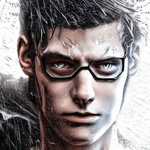 Image similar to Peter Parker open his mask , wet face , heavy rain ,dramatic, intricate, highly detailed, concept art, smooth, sharp focus, illustration, Unreal Engine 5, 8K