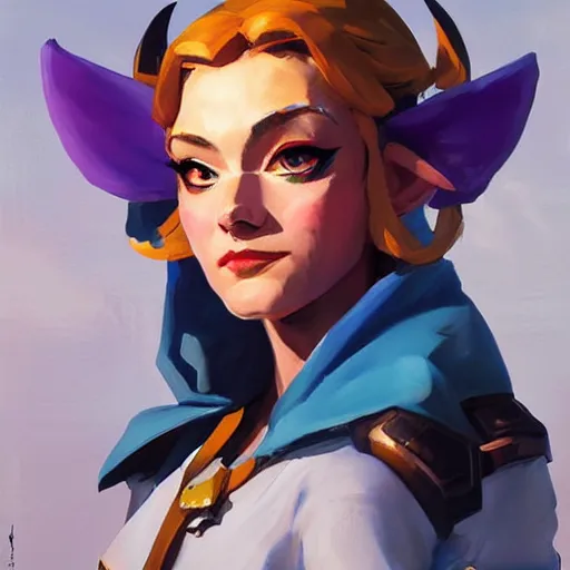 Image similar to greg manchess portrait painting of zelda as overwatch character, medium shot, asymmetrical, profile picture, organic painting, sunny day, matte painting, bold shapes, hard edges, street art, trending on artstation, by huang guangjian and gil elvgren and sachin teng