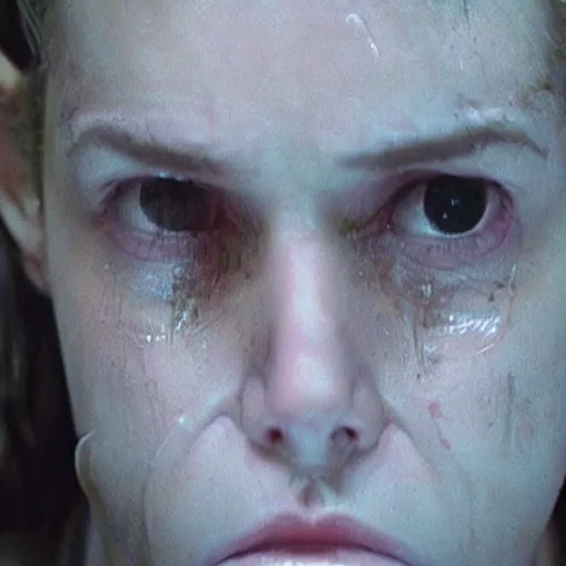 Image similar to movie still of a crying cyborg, cinematic composition, cinematic light, by edgar wright and david lynch,