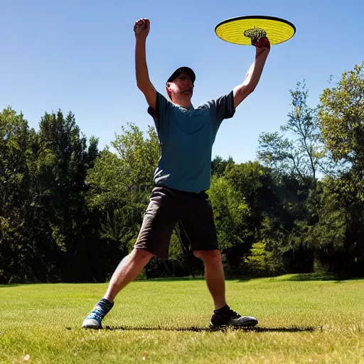 Prompt: a man playing discgolf putting frisbees in pdga innova basket in the style of a baroque painting