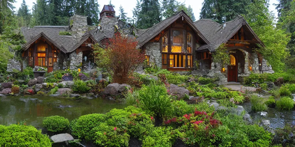 Image similar to residence in the style of rivendell, washington state