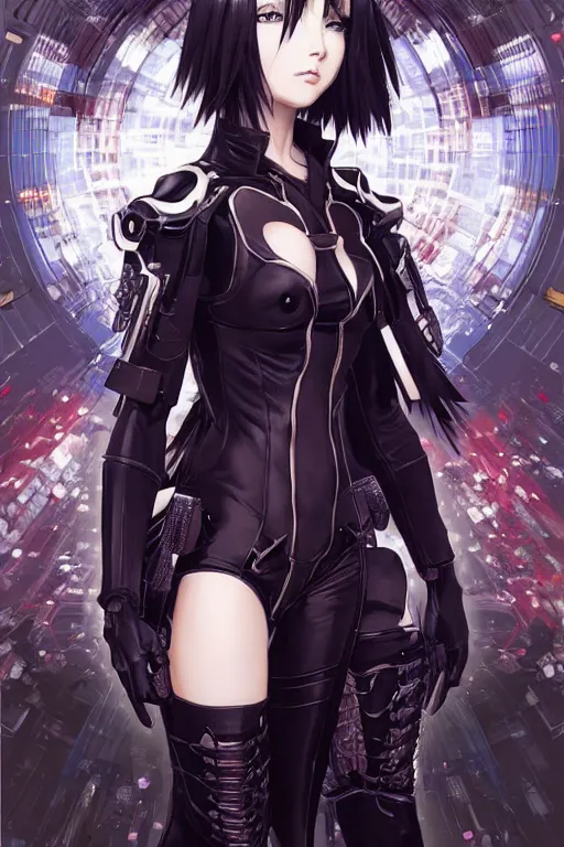 Image similar to portrait Anime girl in cyberpunk trinity blood armor, cute-fine-face, black-hair pretty face, realistic shaded Perfect face, fine details. Anime. realistic shaded lighting by Ilya Kuvshinov katsuhiro otomo ghost-in-the-shell, magali villeneuve, artgerm, rutkowski, WLOP Jeremy Lipkin and Giuseppe Dangelico Pino and Michael Garmash and Rob Rey and Yoshitaka Amano and Thores Shibamoto