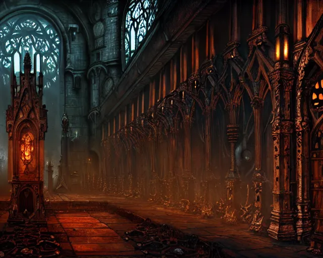 Image similar to steam necropolis, memento mori, gothic, neo - gothic, art nouveau, hyperdetailed copper patina medieval icon, stefan morrell, philippe druillet, ralph mcquarrie, concept art, steampunk, unreal engine, detailed intricate environment, octane render, moody atmospherics, volumetric lighting, ultrasharp, ominous, otherworldly