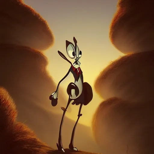Image similar to salvadore dali cosplay bugs bunny, art by wgreg rutkowski. during golden hour. extremely detailed.