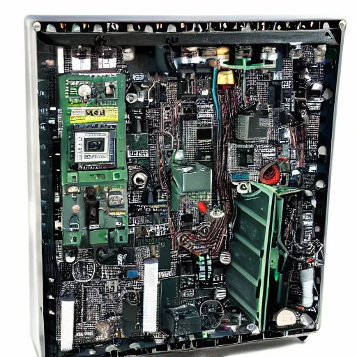 Image similar to big computer, wired up to circuit boards