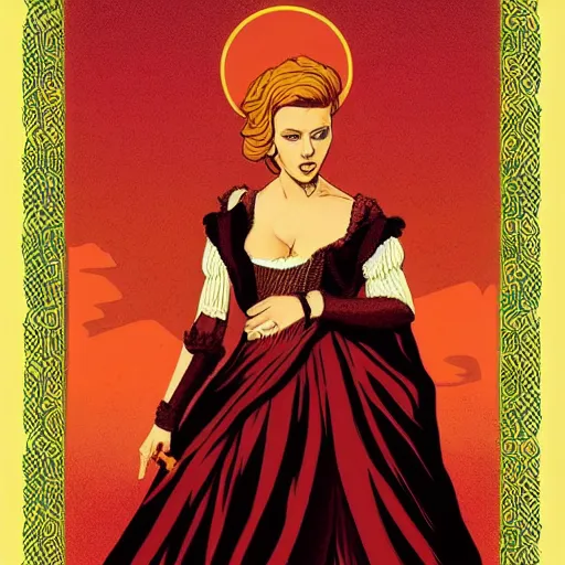 Image similar to Scarlett Johansson in a renaissance dress, tarot card, highyl detailed, 4k, digital art by Kilian Eng