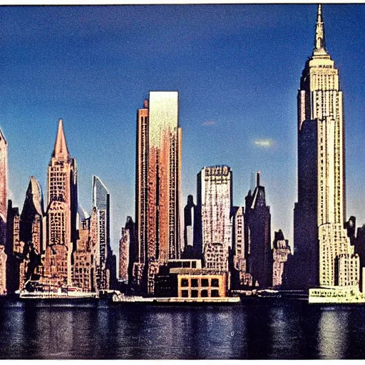 Image similar to new york skyline 1 9 7 0 s scifi art