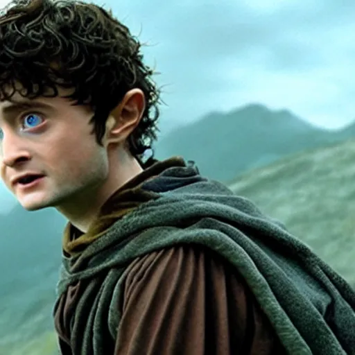 Image similar to Film still of (Daniel Radcliffe) as Frodo in Lord of the Rings: The Return of the King