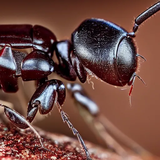Prompt: ultra detailed photo, close up of ant, with small cowboy sitting on its back