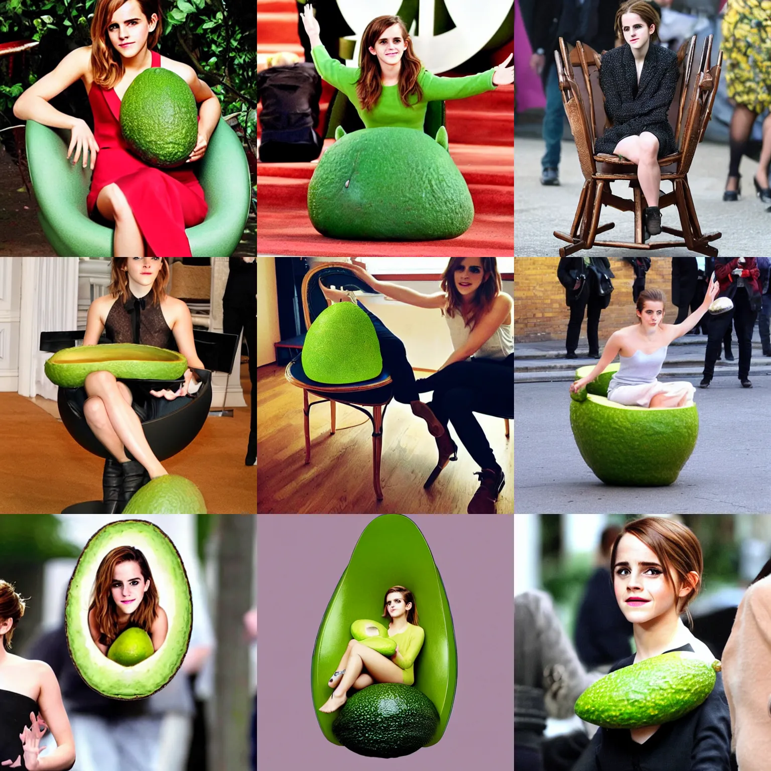 Image similar to emma watson as an avocado chair