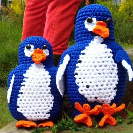 Prompt: crocheted penguins,