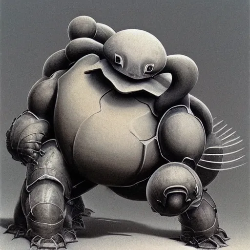 Image similar to Blastoise (From Pokémon) by zdzisław beksiński.
