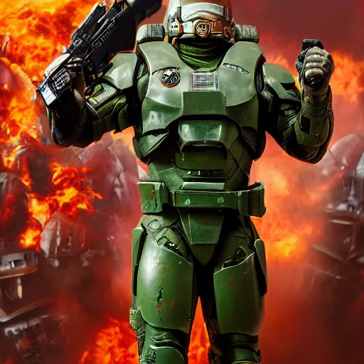 Image similar to Alan Ritchson as doomguy, 4k, high detail, high-resolution photograph