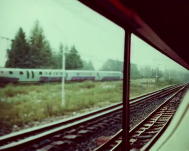 Image similar to a lomography photo of rumble between two grandmoms in soviet train this morning, bokeh,