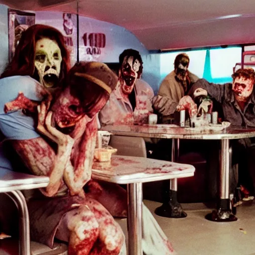 Image similar to 1990's diner full of zombies, 8k