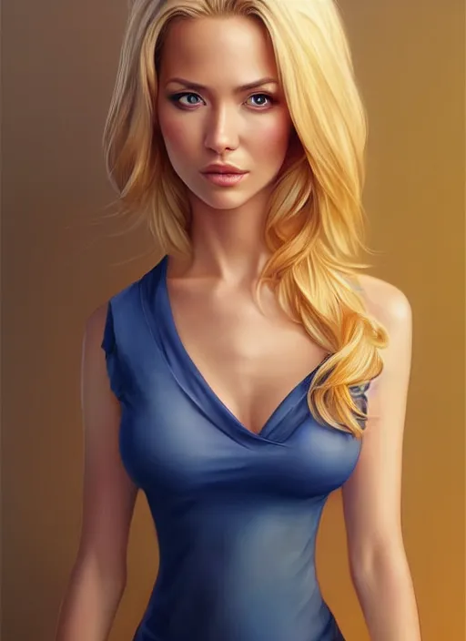 Image similar to full length body photo of a gorgeous blonde female in the style of stefan kostic, realistic, professionally, professionally color graded, sharp focus, 8 k high definition, insanely detailed, intricate, elegant, art by stanley lau and artgerm