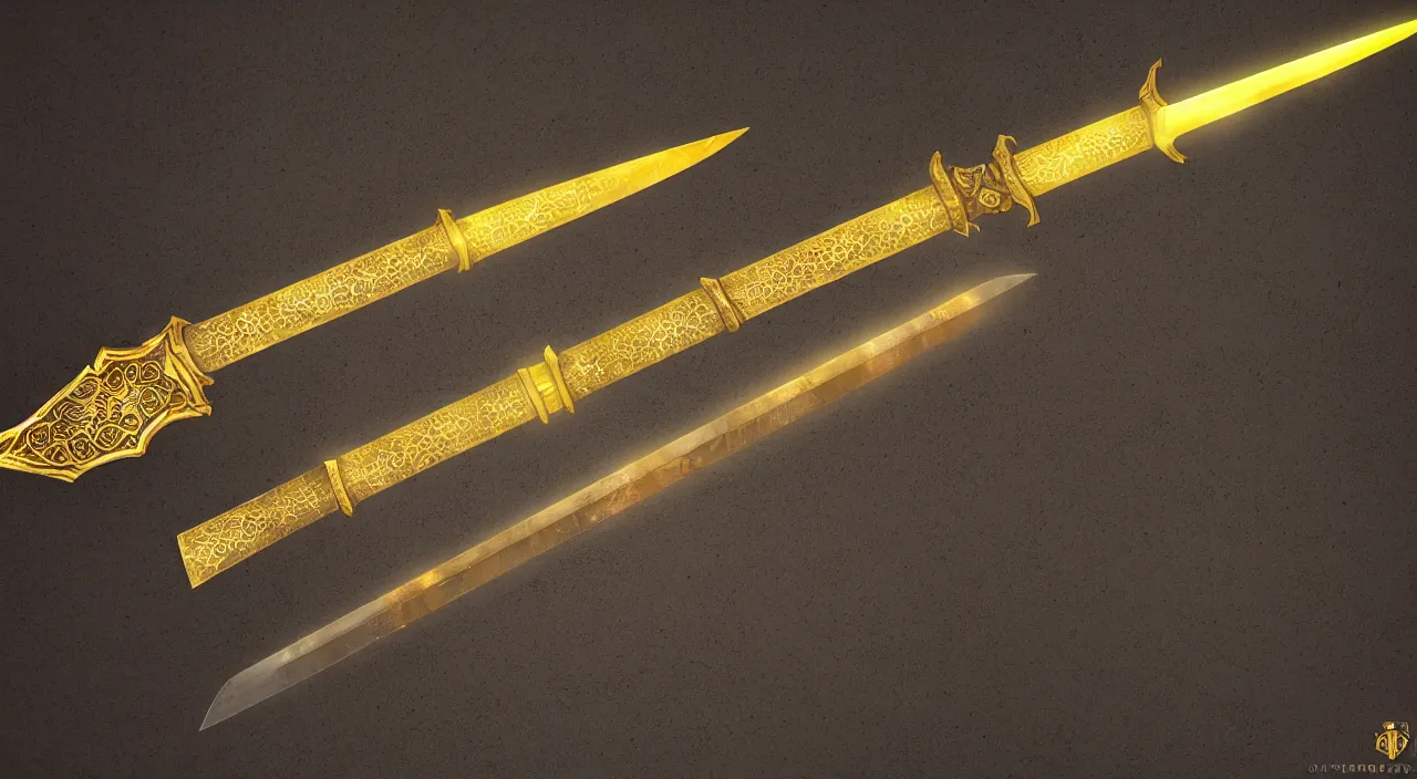 Image similar to a glorious sword with golden hilt with ambient glow around it