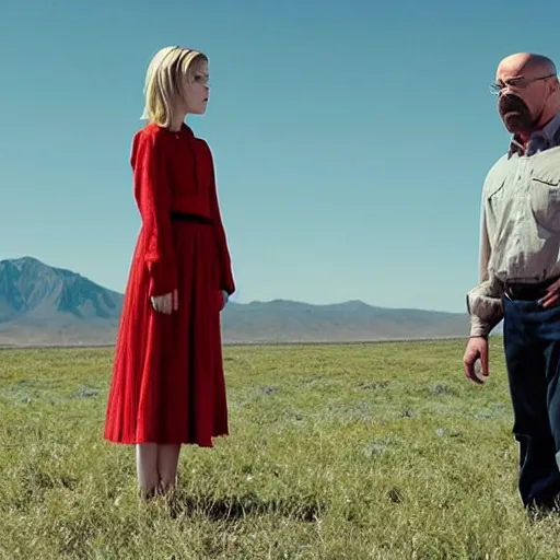 Image similar to kiernan shipka as sabrina spellman with walter white, still from breaking bad