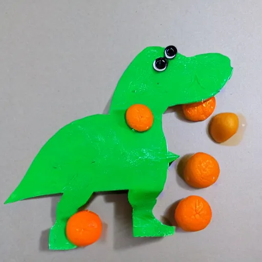 Image similar to a dinosaur made with tangerine segments