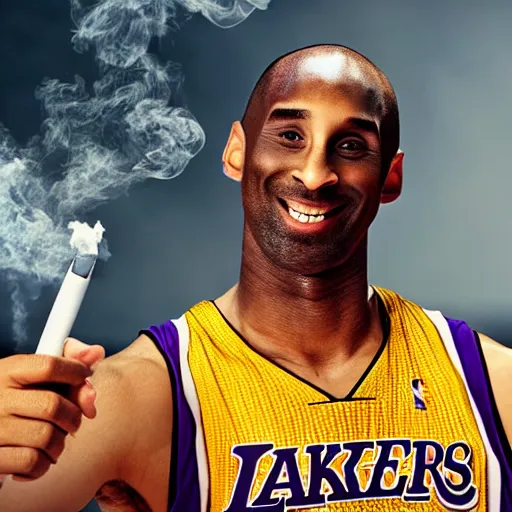 Prompt: selfie of kobe bryant holding a giant cigarette in a helicopter filled with smoke, 8k resolution, hyper detailed